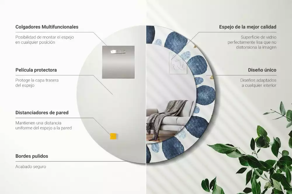 Oglindă rotundă ramă cu imprimeu Mandala lunară