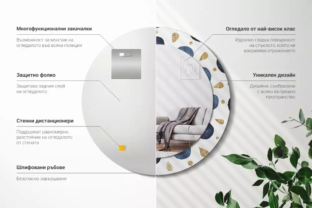 Oglindă rotundă ramă cu imprimeu Mandala lunară