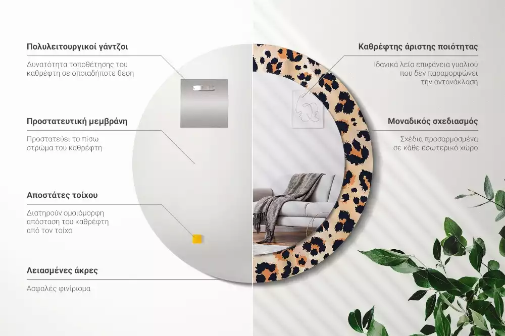 Oglindă cu decor rotundă Model cu pete