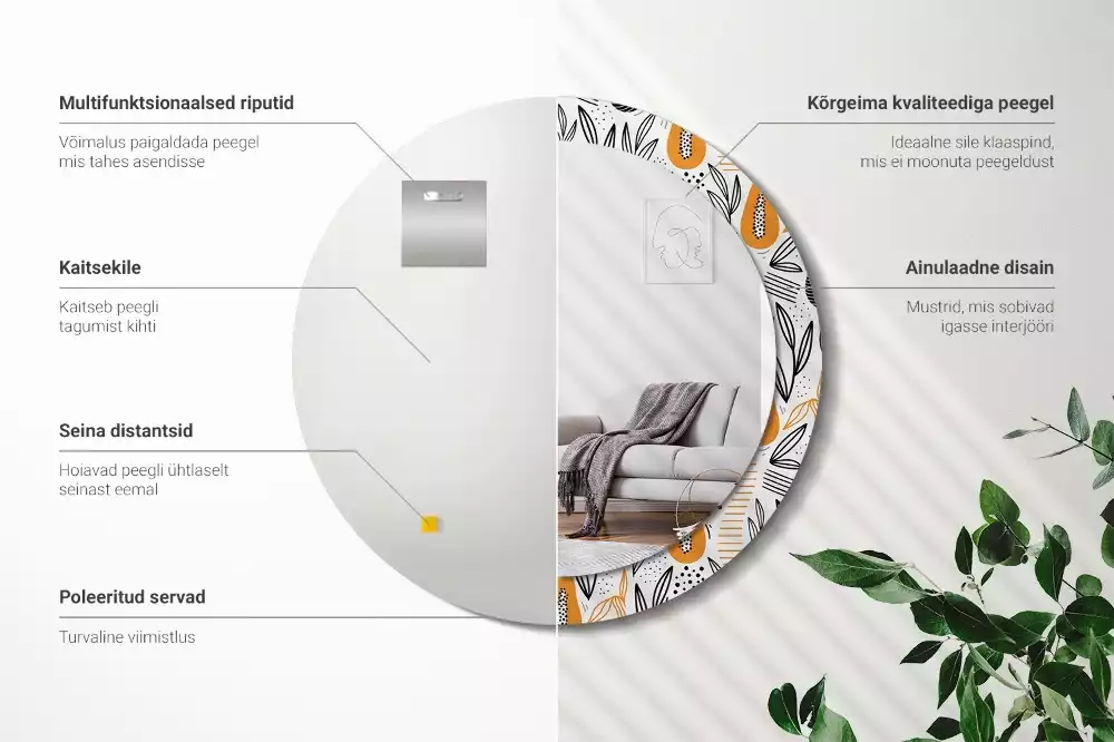 Oglindă rotundă imprimată Papaya