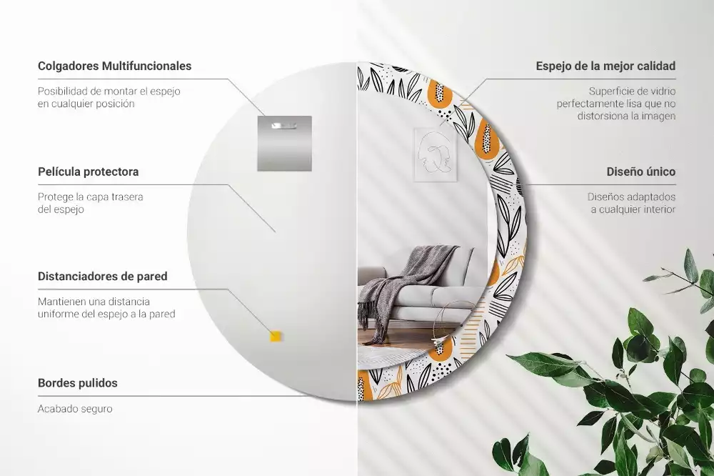 Oglindă rotundă imprimată Papaya