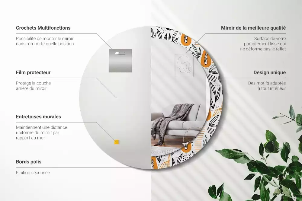 Oglindă rotundă imprimată Papaya