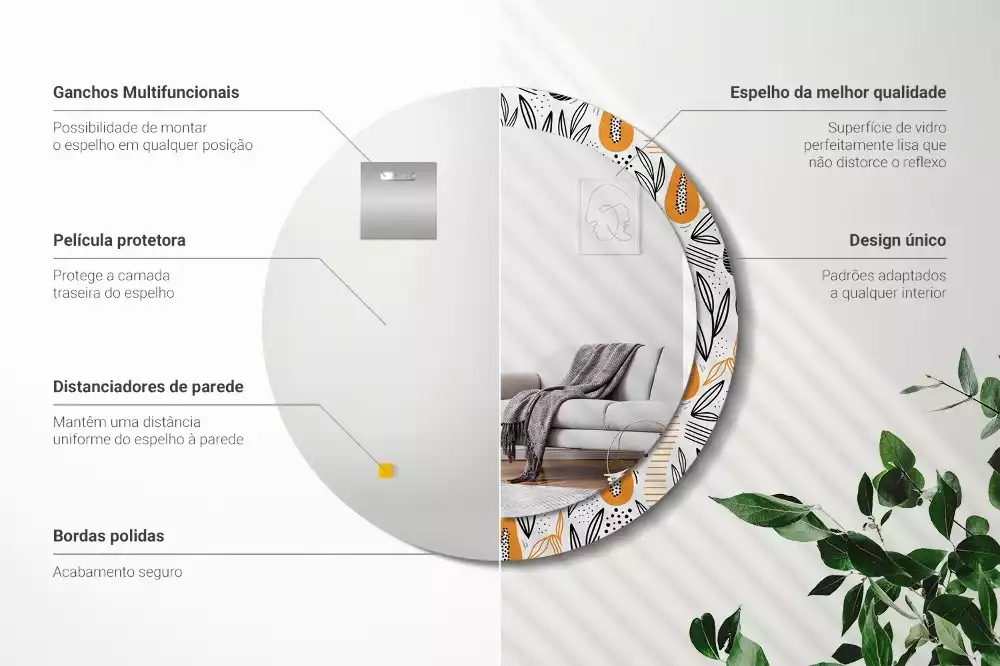 Oglindă rotundă imprimată Papaya