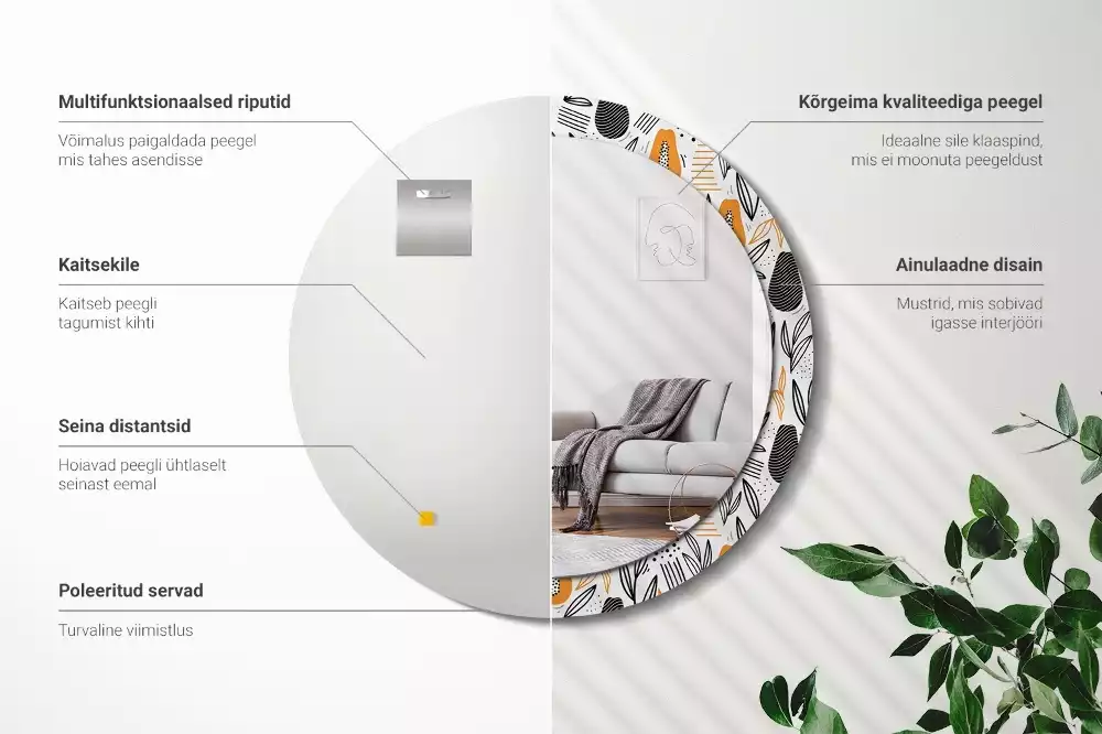 Oglindă rotundă imprimată Papaya