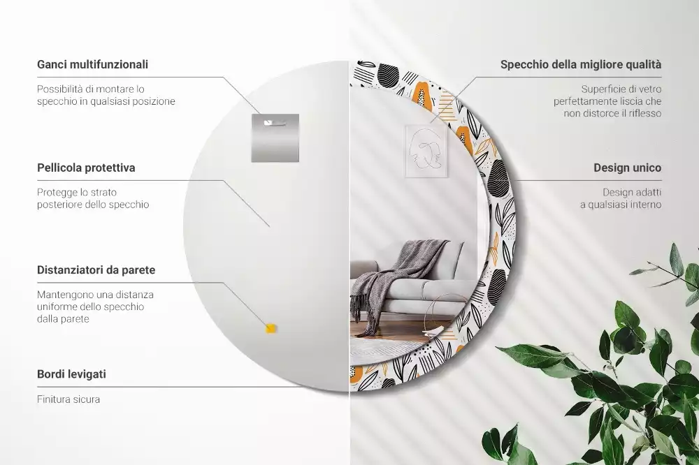 Oglindă rotundă imprimată Papaya