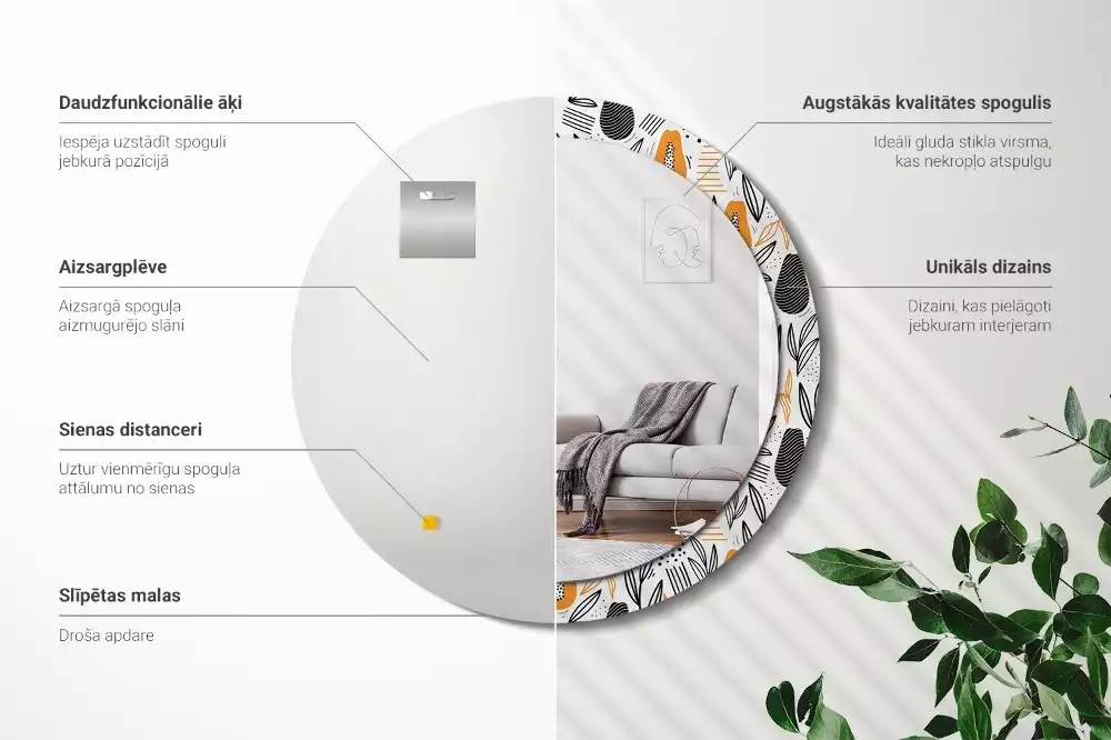 Oglindă rotundă imprimată Papaya