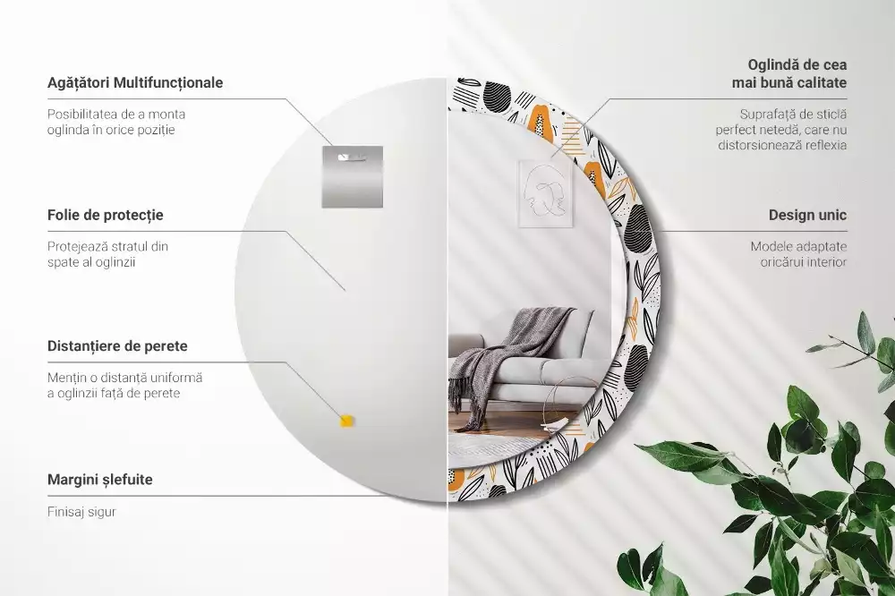 Oglindă rotundă imprimată Papaya