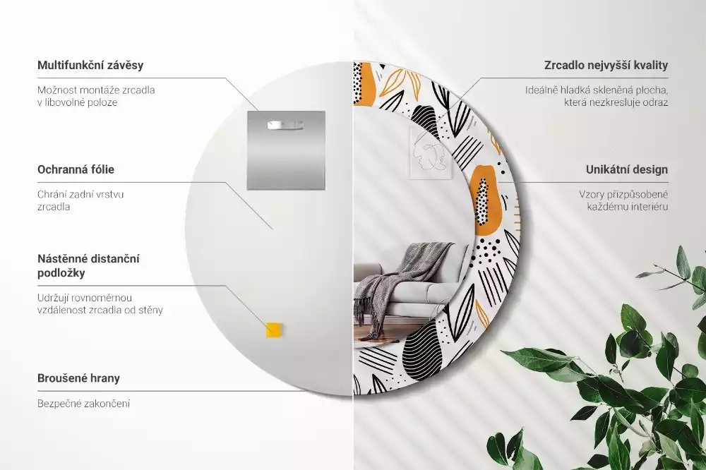 Oglindă rotundă imprimată Papaya