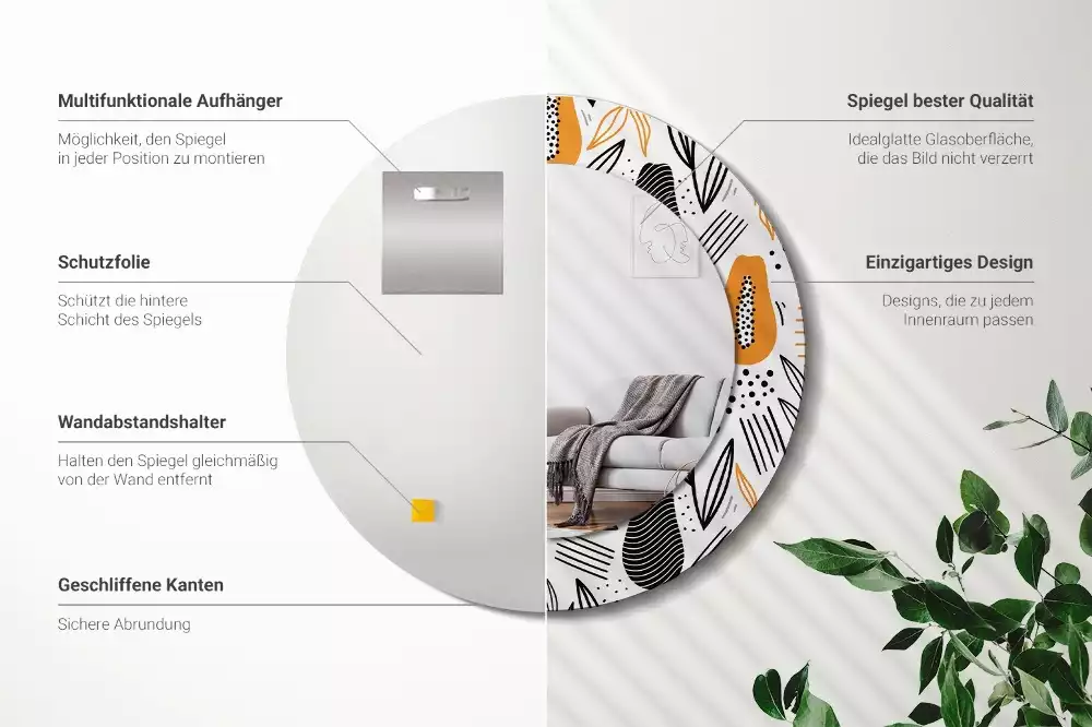 Oglindă rotundă imprimată Papaya