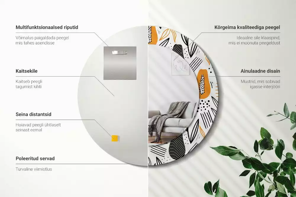 Oglindă rotundă imprimată Papaya