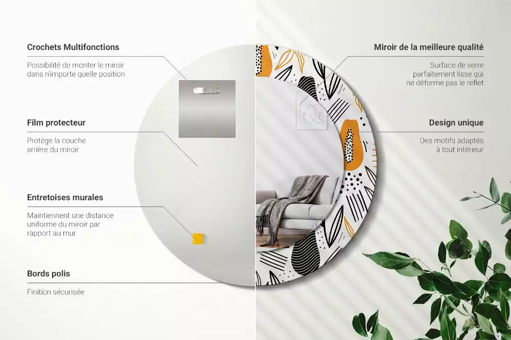 Oglindă rotundă imprimată Papaya