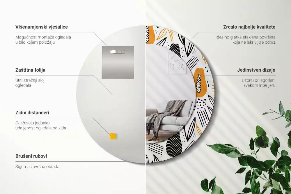 Oglindă rotundă imprimată Papaya