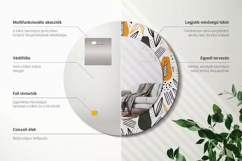 Oglindă rotundă imprimată Papaya