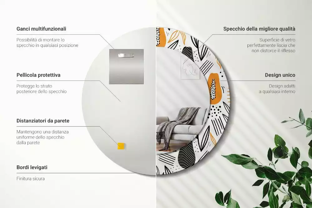 Oglindă rotundă imprimată Papaya