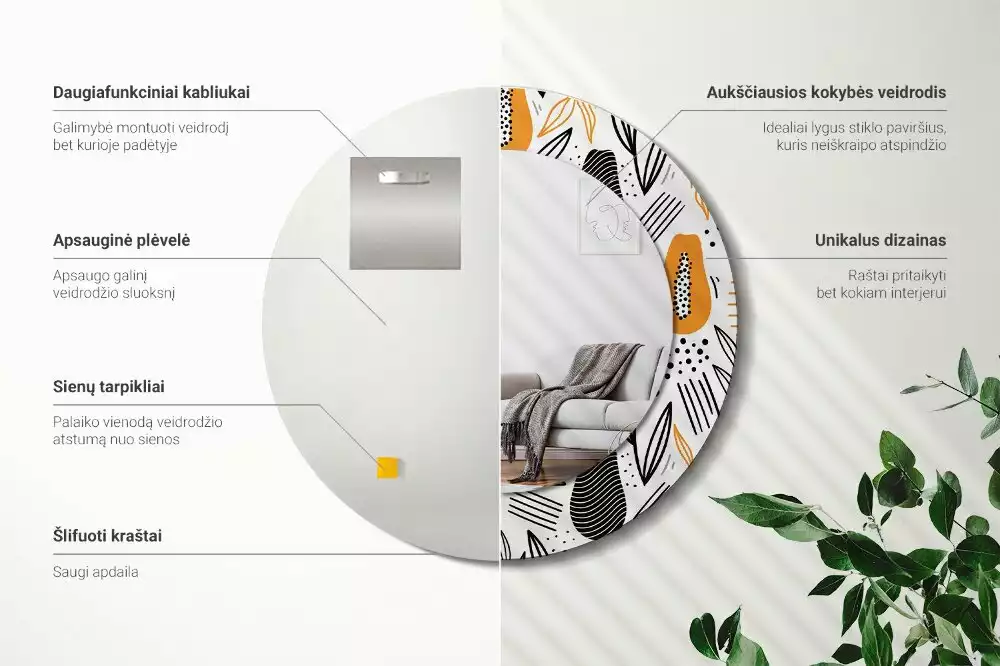 Oglindă rotundă imprimată Papaya