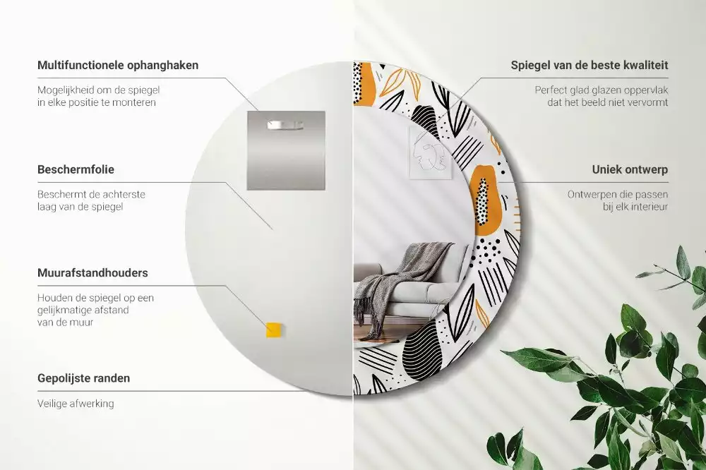 Oglindă rotundă imprimată Papaya