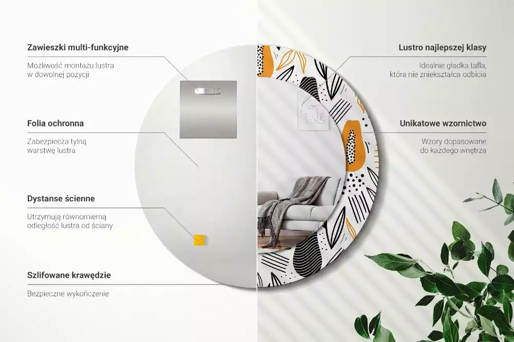 Oglindă rotundă imprimată Papaya