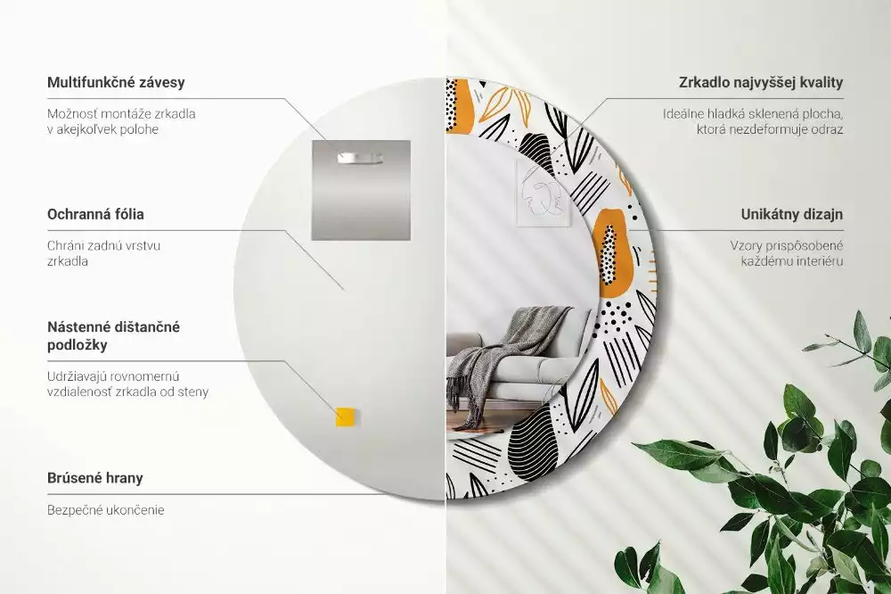 Oglindă rotundă imprimată Papaya