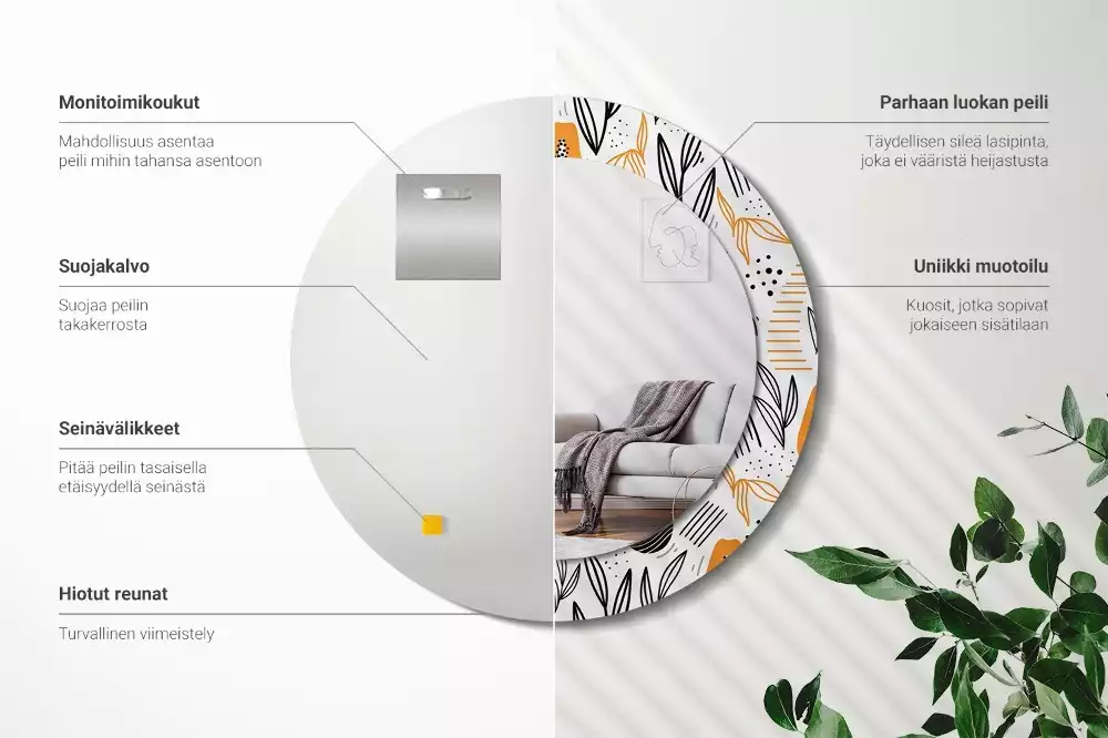 Oglindă rotundă imprimată Papaya