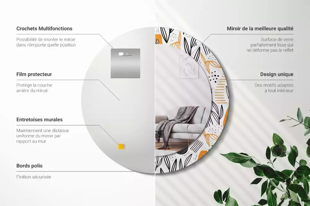 Oglindă rotundă imprimată Papaya