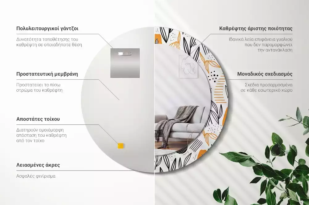 Oglindă rotundă imprimată Papaya