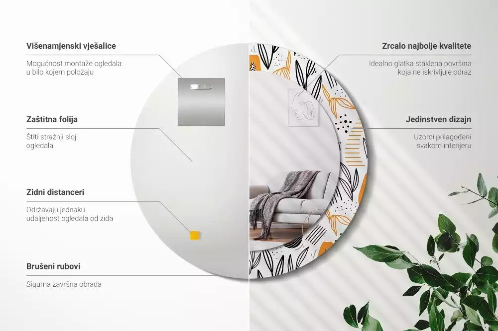 Oglindă rotundă imprimată Papaya