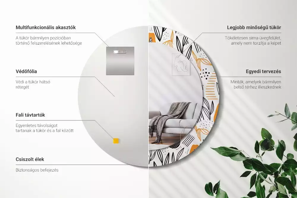 Oglindă rotundă imprimată Papaya