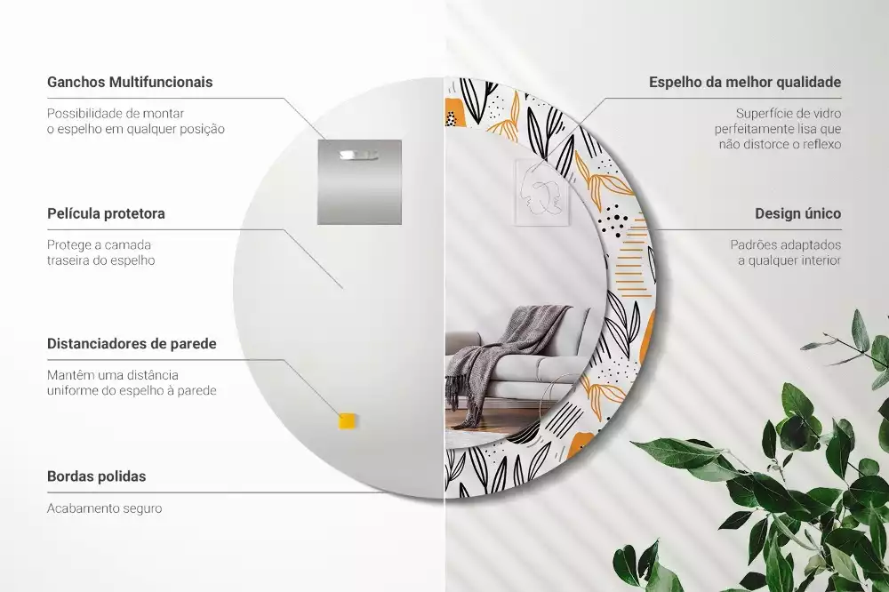 Oglindă rotundă imprimată Papaya