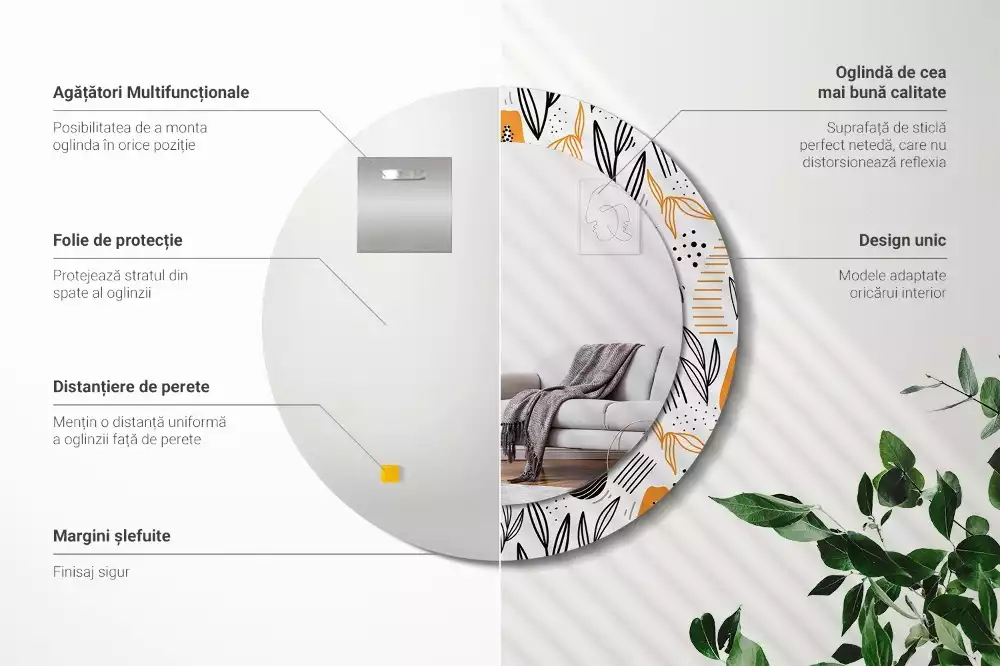 Oglindă rotundă imprimată Papaya