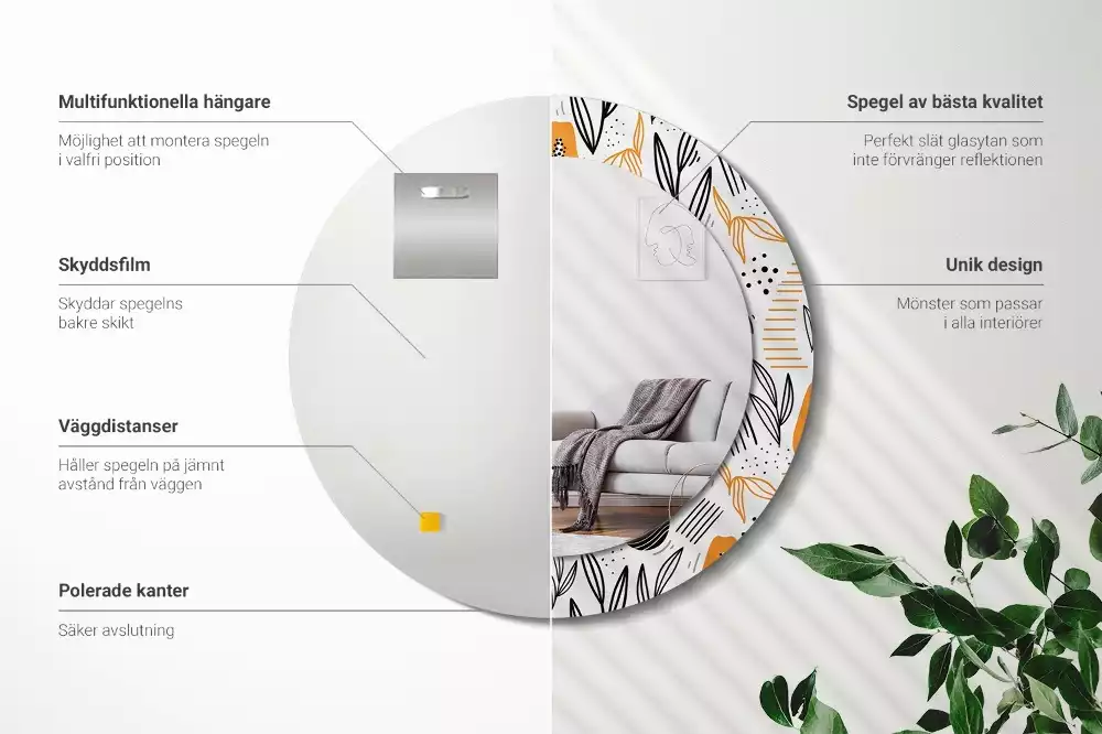 Oglindă rotundă imprimată Papaya