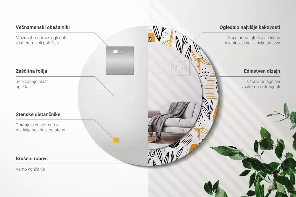 Oglindă rotundă imprimată Papaya