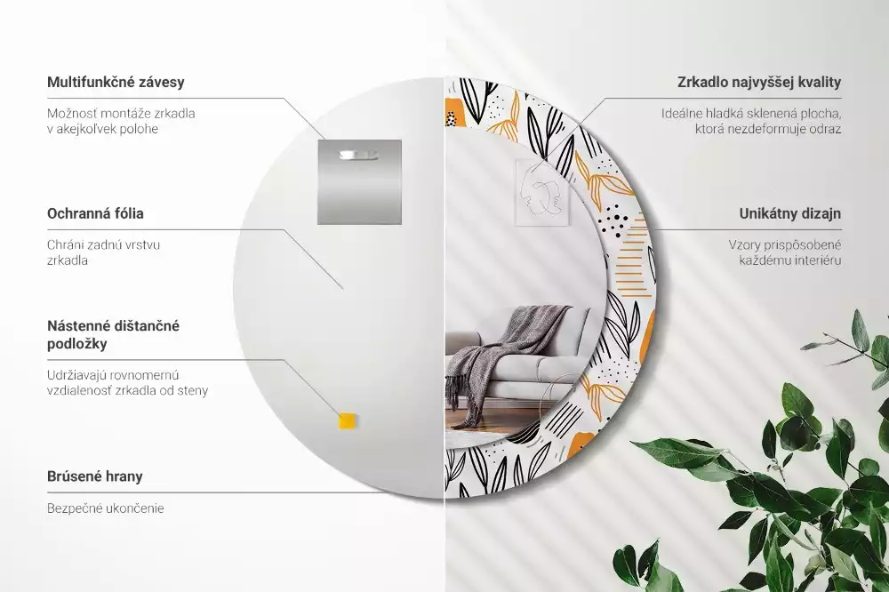 Oglindă rotundă imprimată Papaya