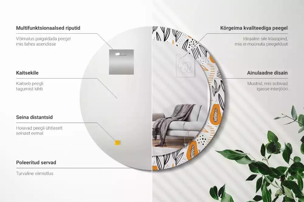 Oglindă rotundă imprimată Papaya