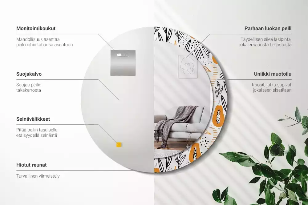 Oglindă rotundă imprimată Papaya