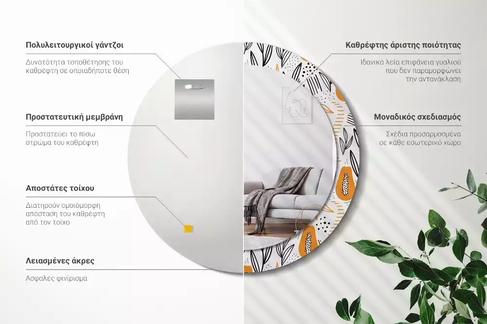 Oglindă rotundă imprimată Papaya