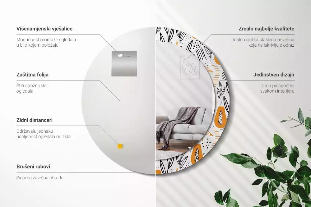 Oglindă rotundă imprimată Papaya