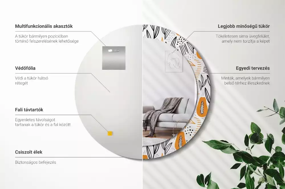 Oglindă rotundă imprimată Papaya