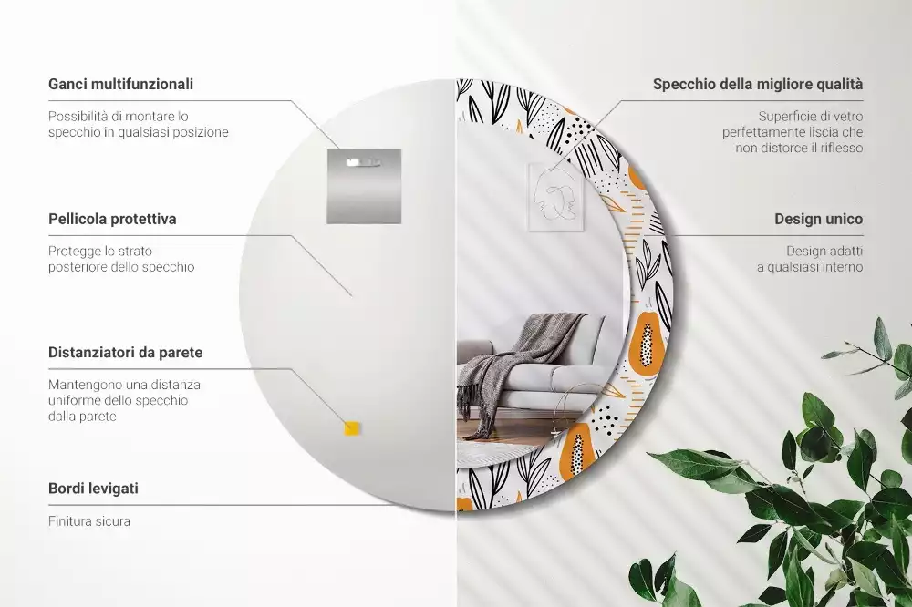 Oglindă rotundă imprimată Papaya