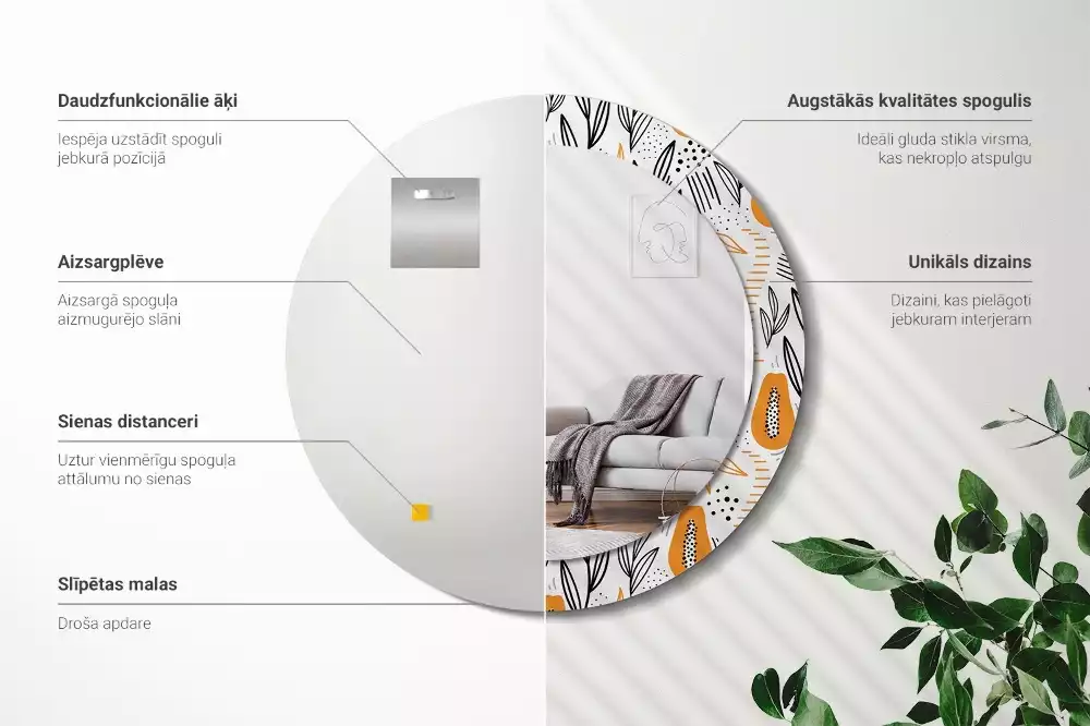 Oglindă rotundă imprimată Papaya