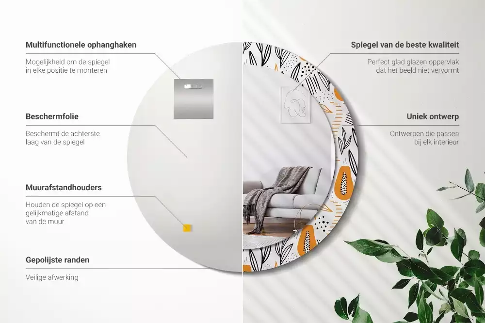 Oglindă rotundă imprimată Papaya