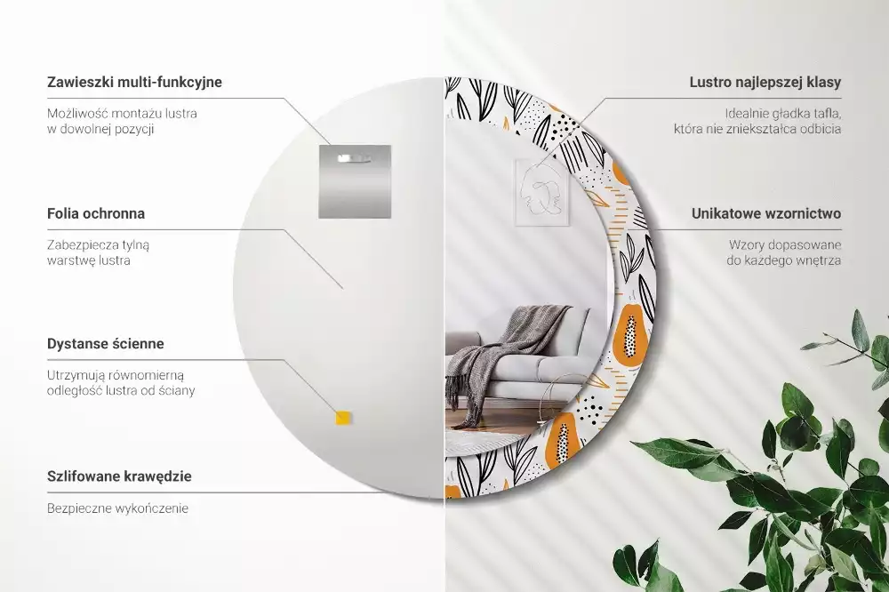 Oglindă rotundă imprimată Papaya