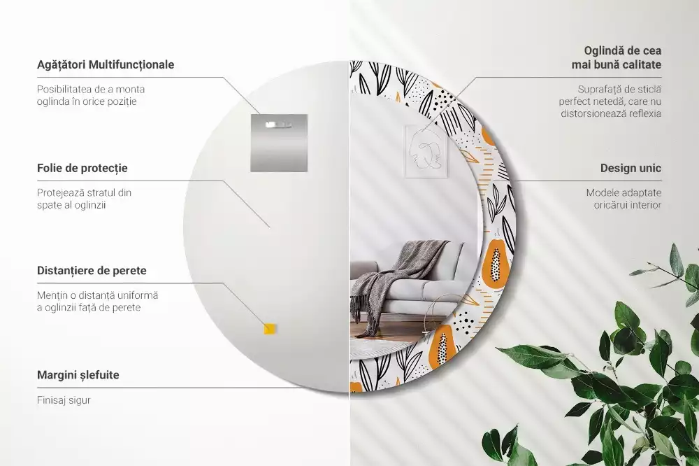 Oglindă rotundă imprimată Papaya