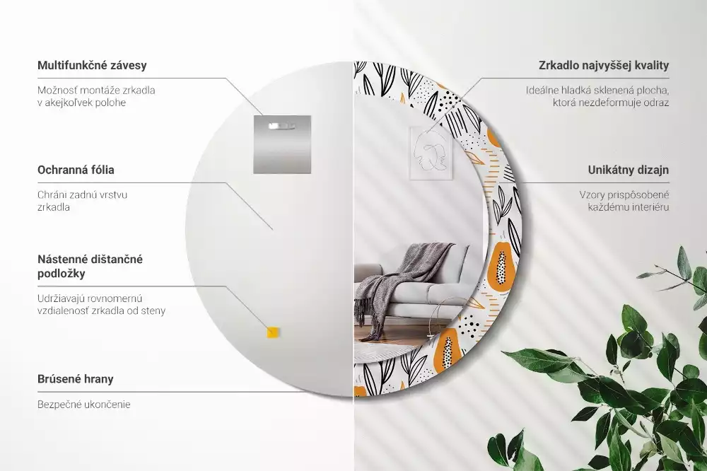 Oglindă rotundă imprimată Papaya