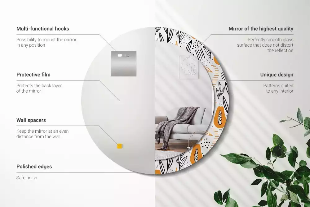 Oglindă rotundă imprimată Papaya