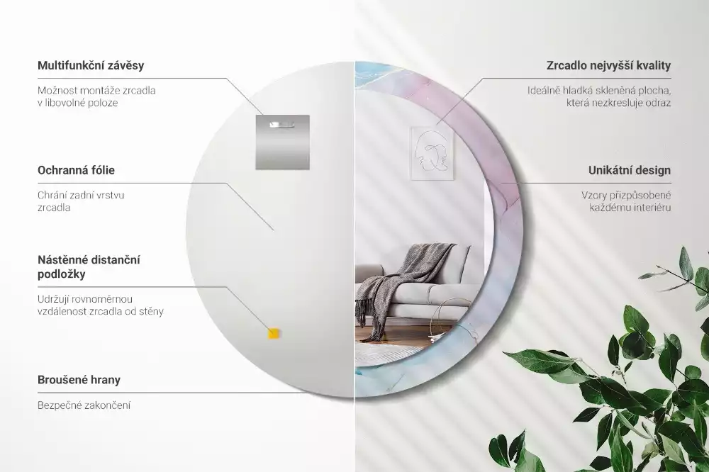 Oglindă rotundă ramă cu imprimeu Stil marmură