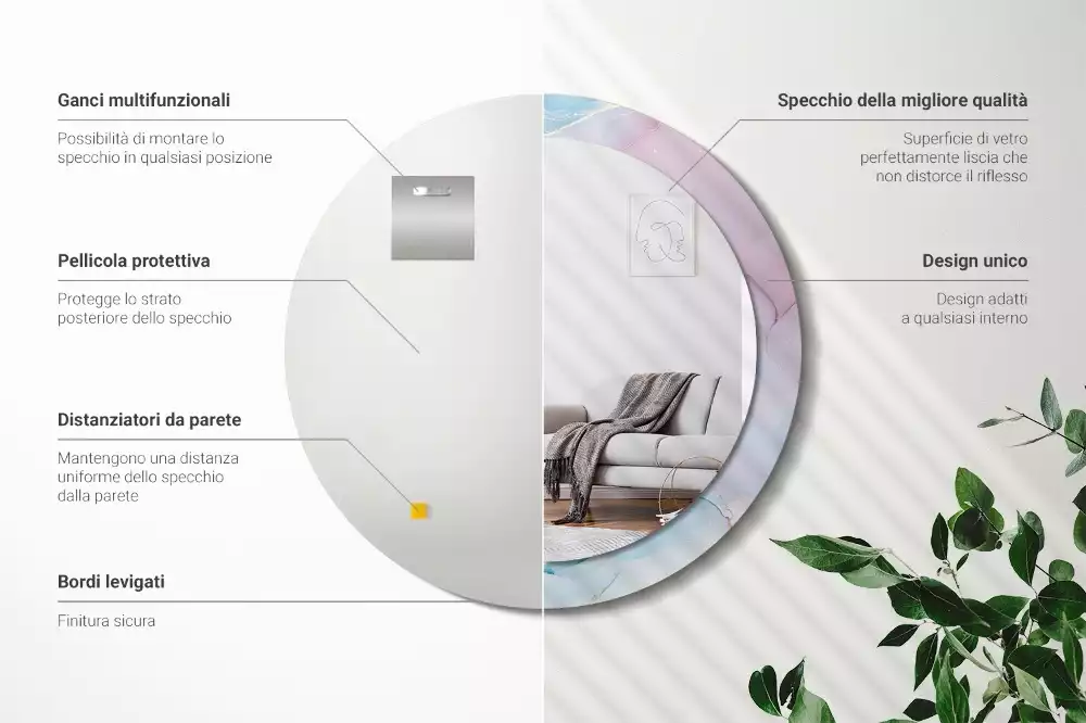 Oglindă rotundă ramă cu imprimeu Stil marmură