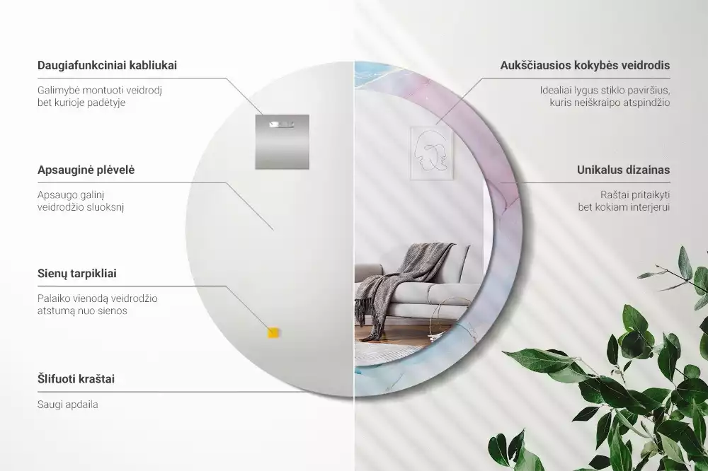 Oglindă rotundă ramă cu imprimeu Stil marmură