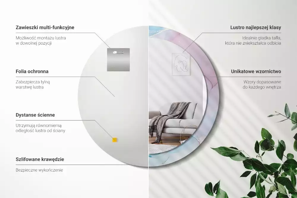 Oglindă rotundă ramă cu imprimeu Stil marmură