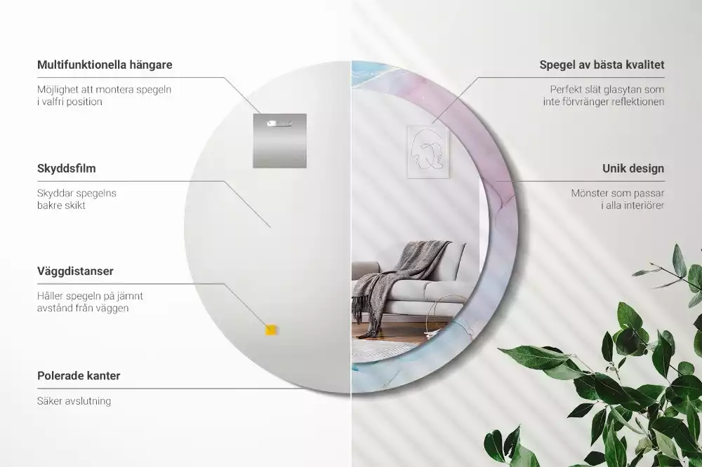 Oglindă rotundă ramă cu imprimeu Stil marmură