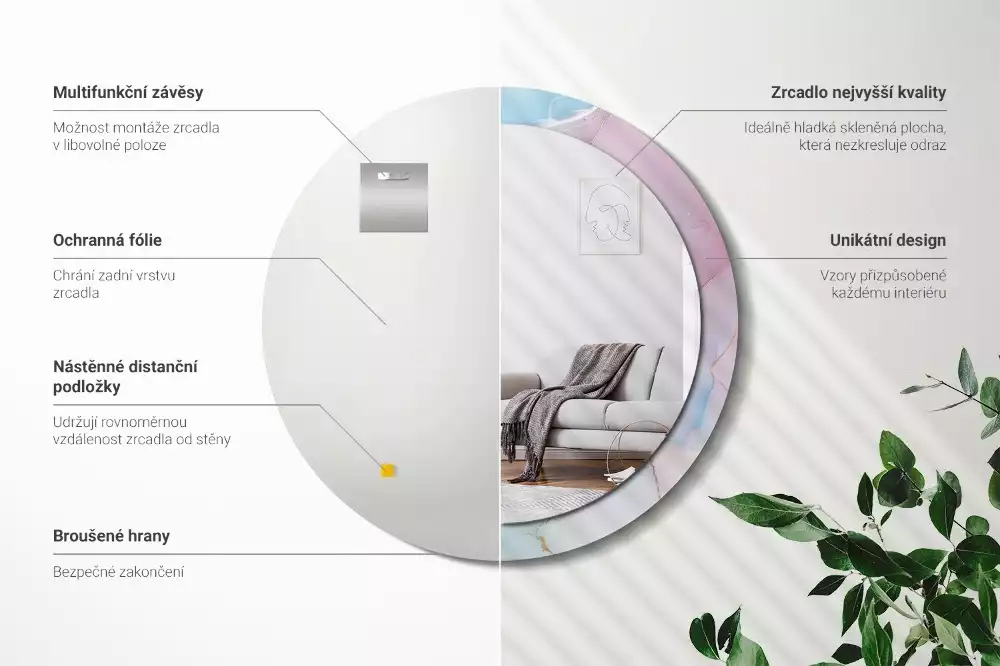 Oglindă rotundă ramă cu imprimeu Stil marmură